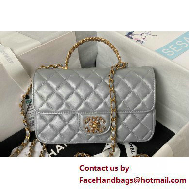 Chanel Lambskin, Strass  &  Gold-Tone Metal Small Flap Bag with Top Handle AS4362 Gray 2025